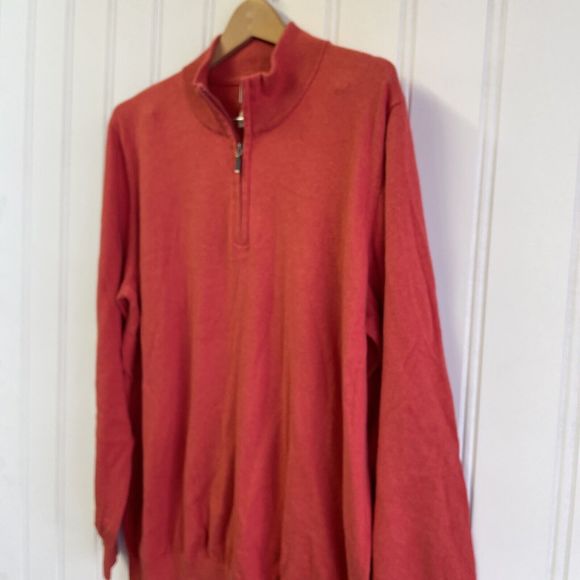 LL Bean Sweater Mens XXLarge Orange‎ Cashmere Blend 1/4 Zip Mock Neck - Picture 4 of 8